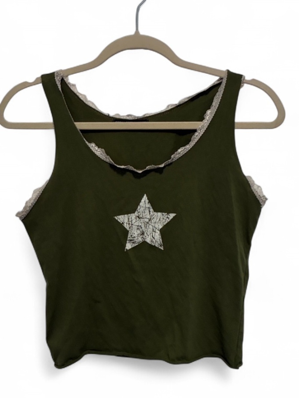 Y2K Star Graphic Lace Trim Punk Emo Cropped Tank Top